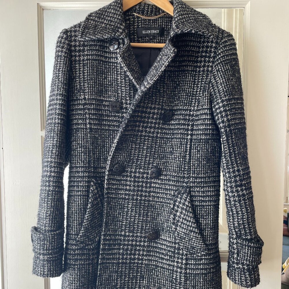 Ellen Tracy Double-Breasted Black and White Coat